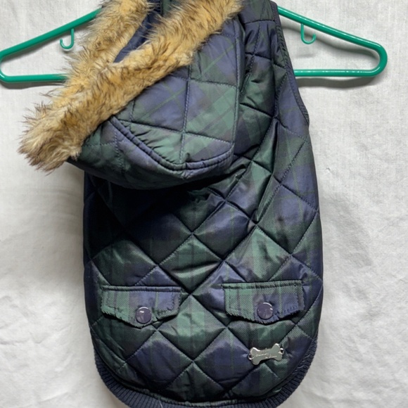 Blue and Green Fur Dog Coat - Picture 1 of 3